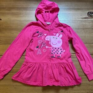 Little Kids pink long sleeve Peppa Pig hooded full zip ruffle bottom shirt SIZEM